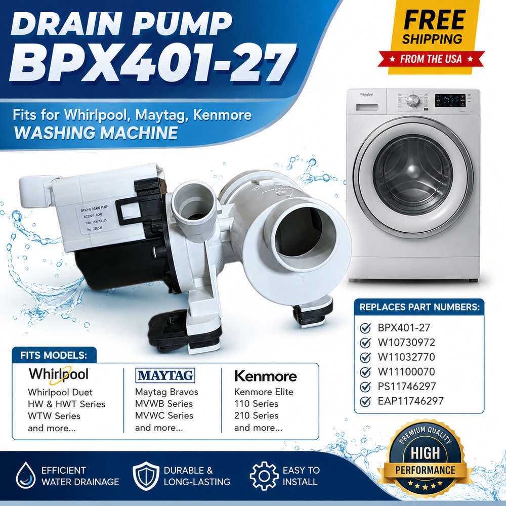 BPX401-27 Washer Drain Pump for Whirlpool Maytag Kenmore Washing Machine